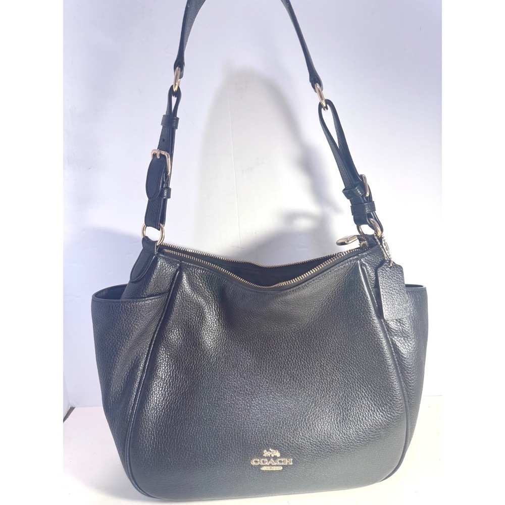 Coach Black Pebble Leather Hobo Shoulder Bag Gold Hardware